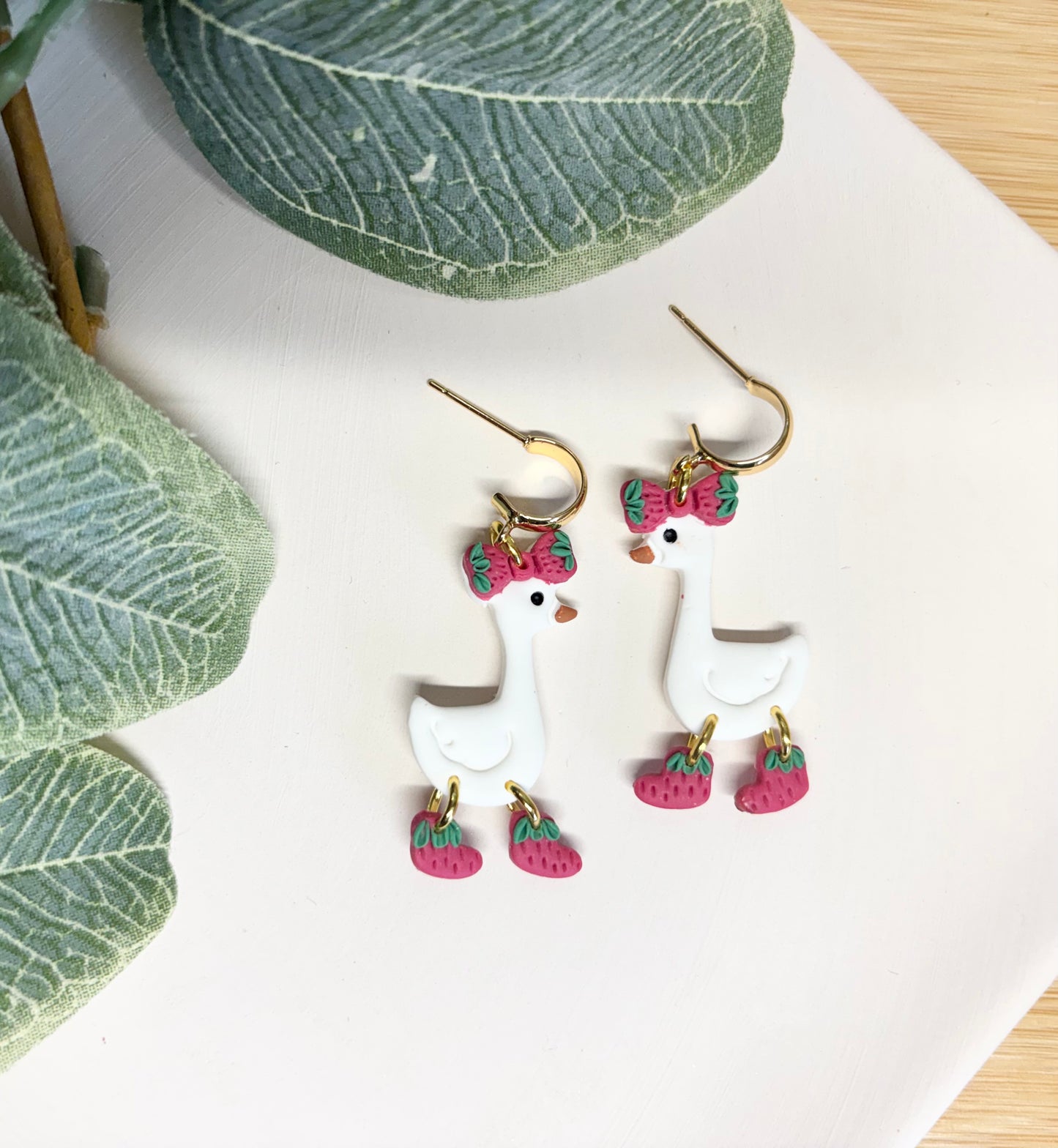 strawberry goose earrings