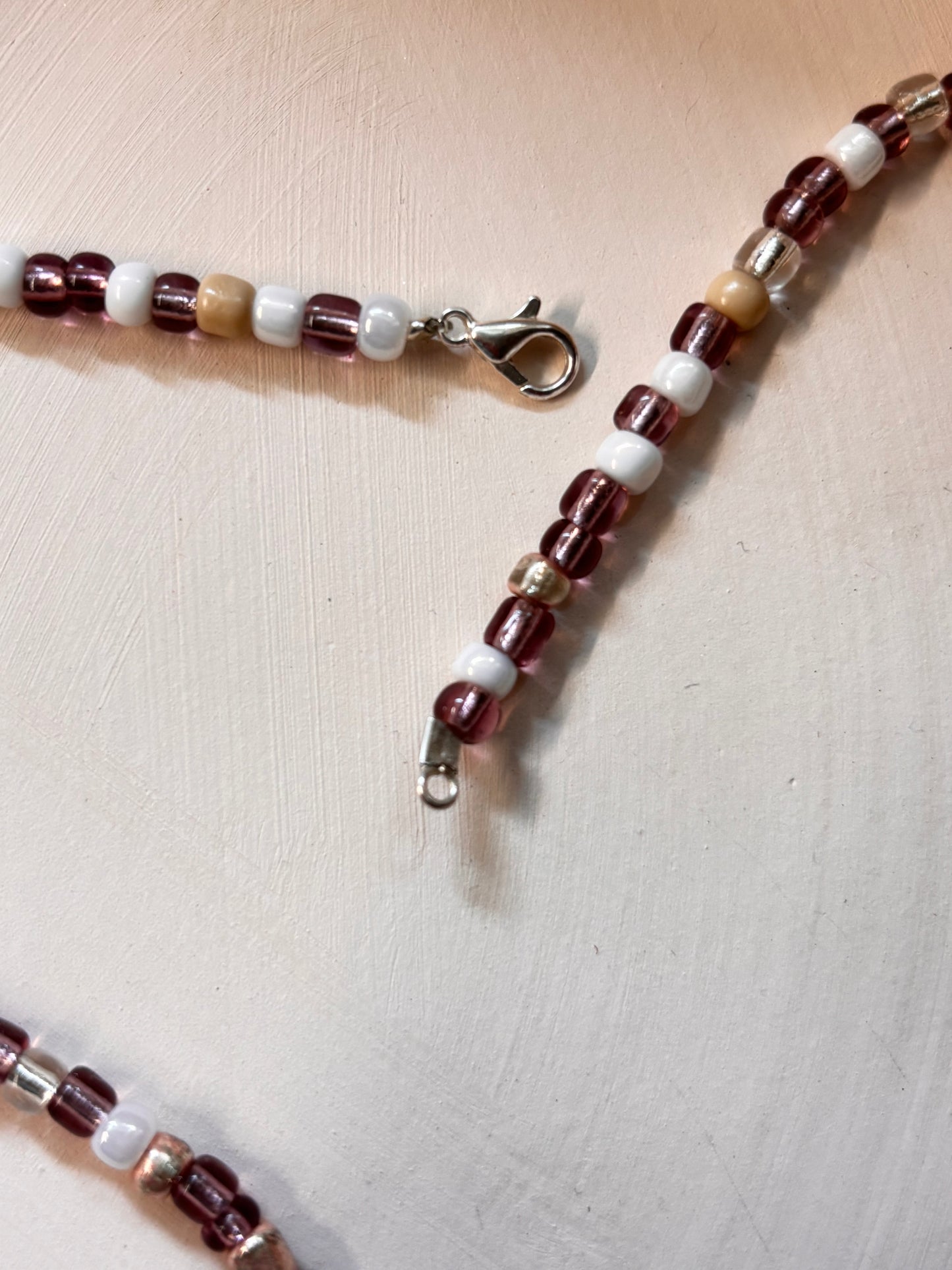 moody mauve seed bead choker necklace