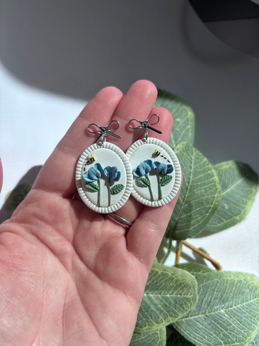 bees + flowers framed dangles