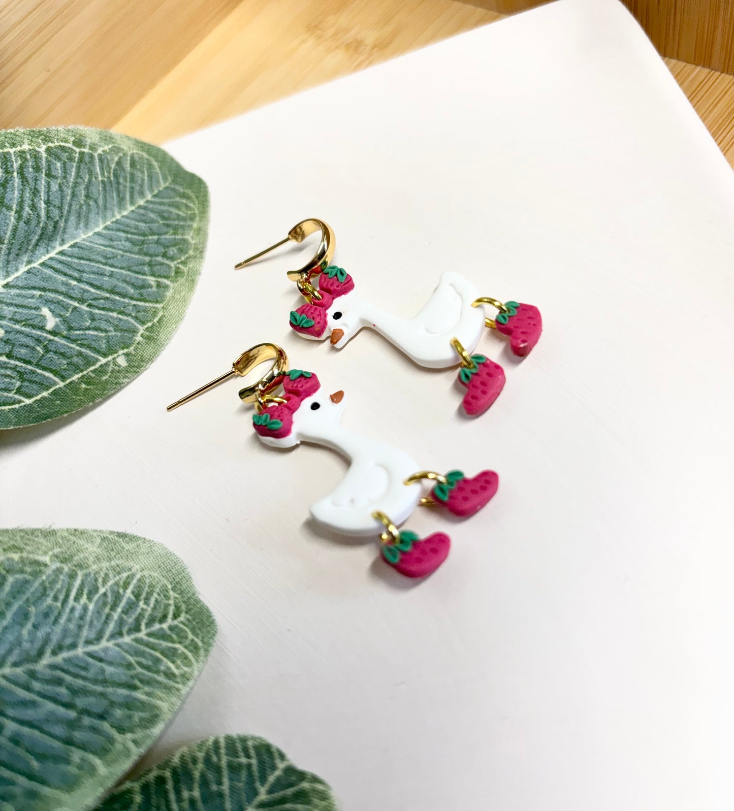 strawberry goose earrings