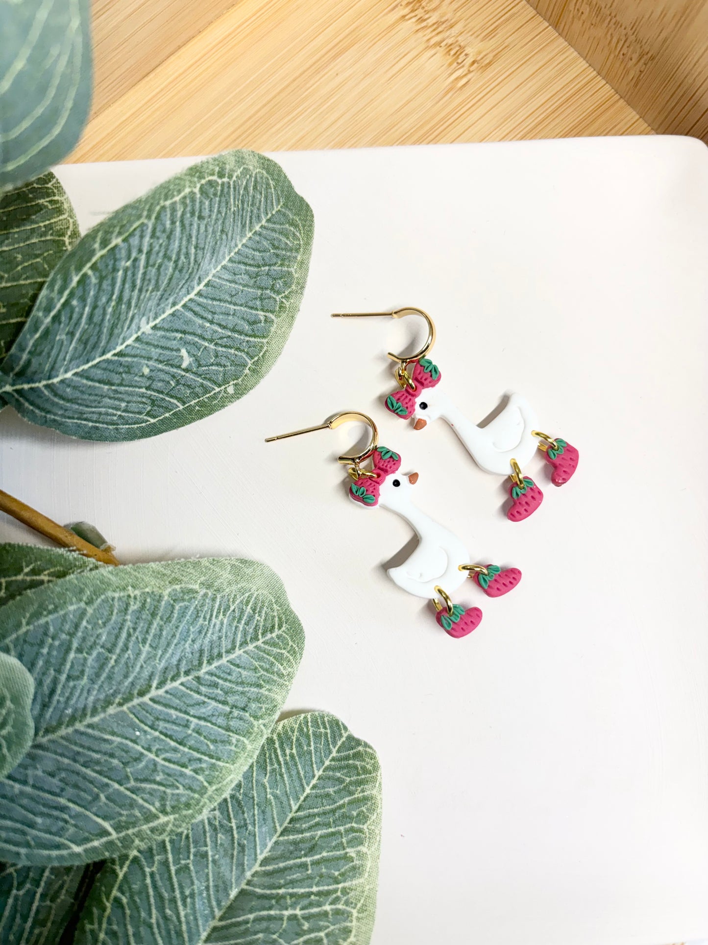 strawberry goose earrings
