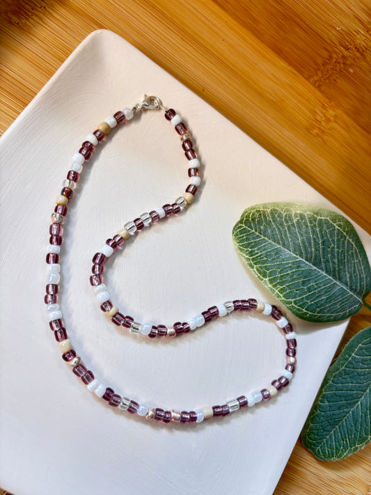 moody mauve seed bead choker necklace