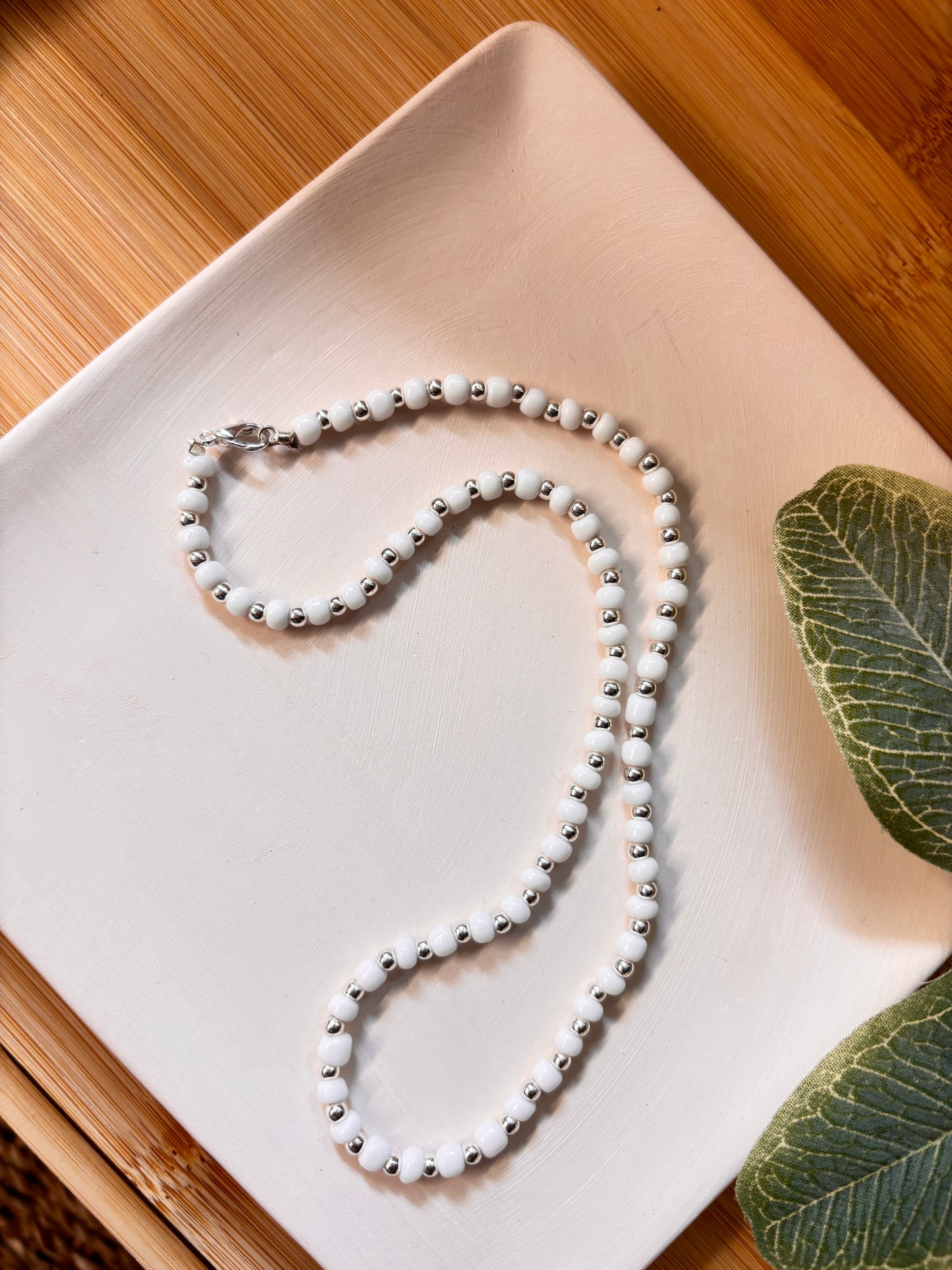 simple white seed bead choker necklace