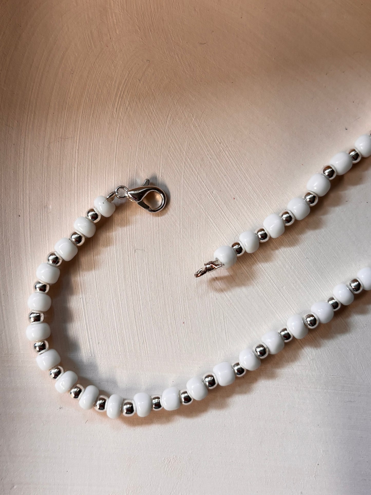 simple white seed bead choker necklace