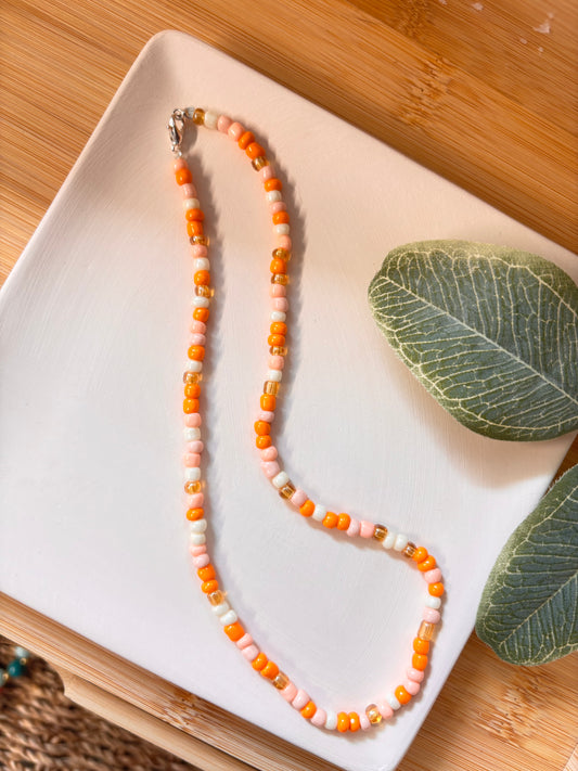 peachy seed bead choker necklace