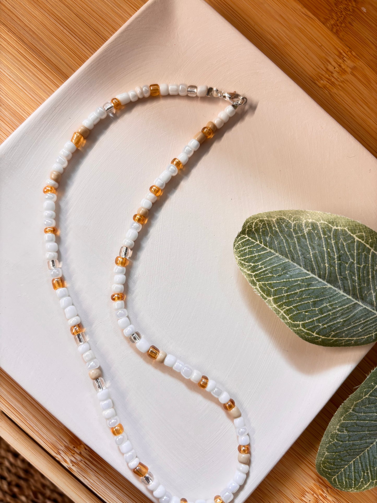 light neutral seed bead choker necklace